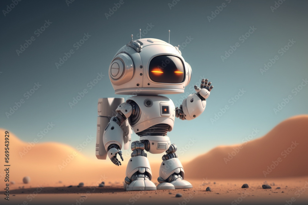 Playful cute and happy toy robot android 3d rendering. Ai generated Playful cute and happy toy robot android 3d rendering. Ai generated