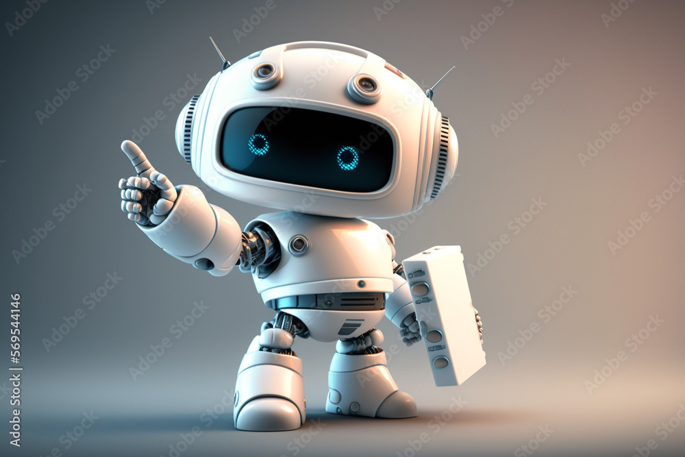 Playful cute and happy toy robot android 3d rendering. Ai generated Playful cute and happy toy robot android 3d rendering. Ai generated