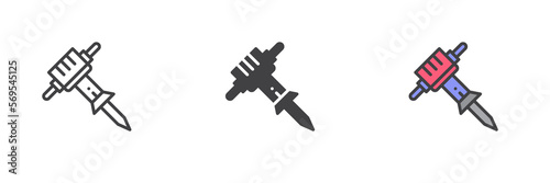 Pneumatic rock drill different style icon set