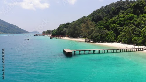 Wonderful aerial view of harbors and greenery on Perhantian Island
