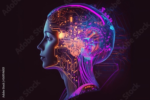 A ChatGPT concept. A human like android with the face of a human and the brain of an AI. Generative ai photo