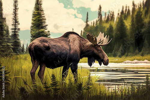 moose drinking water generated by AI