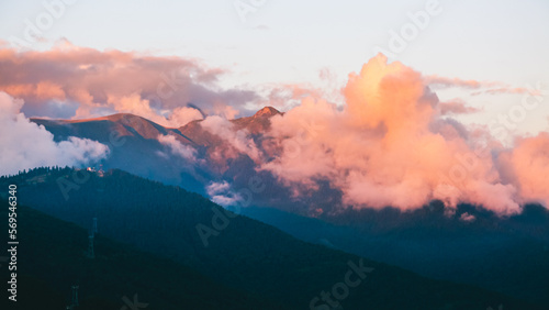 Sunset sky with colorful clouds in mountains