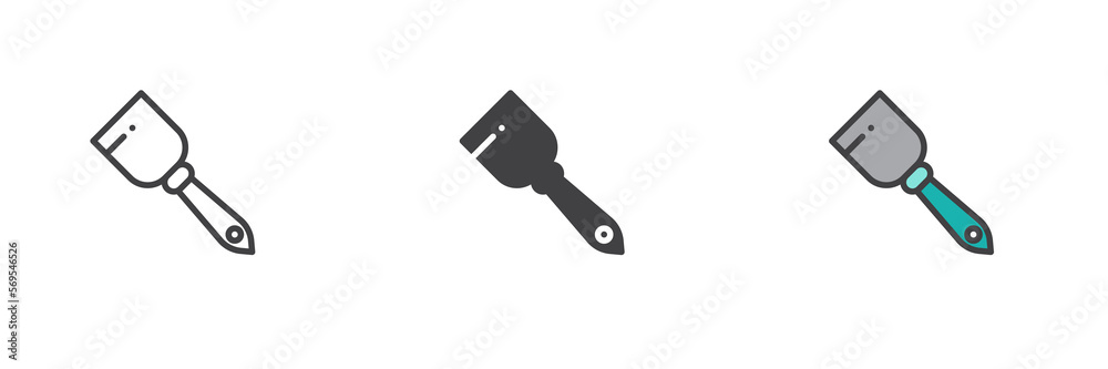 Putty knife different style icon set Putty knife different style icon set