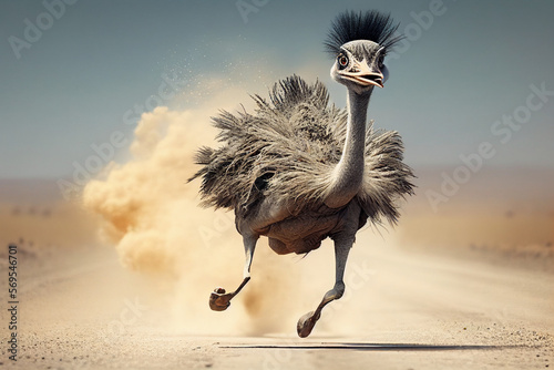portrait of a running ostrich generated by AI photo