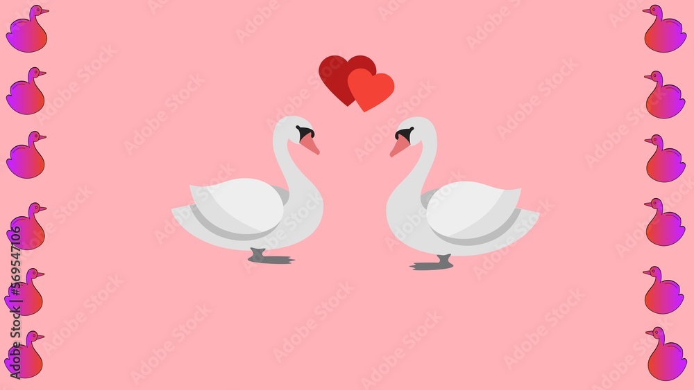 illustration of couple of swan fall in love with pink  background