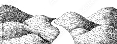 Hand-drawn meadow and road illustration2