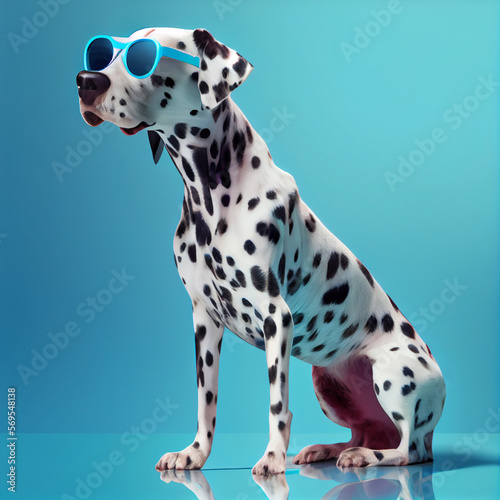 dalmatian in sunglasses isolated on blue background