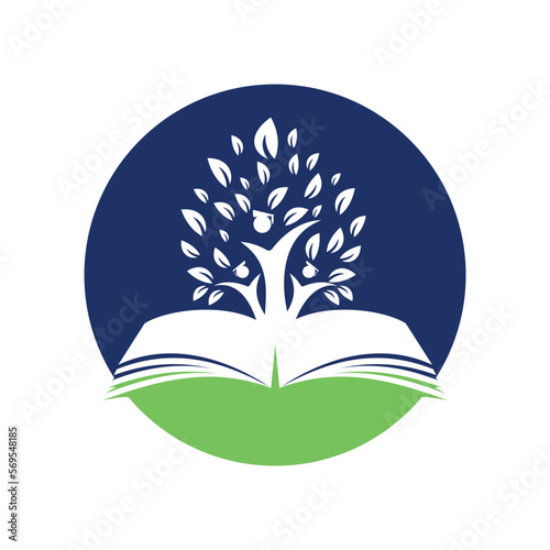 Education tree growth on book idea vector logo. Students with Graduation cap vector design.