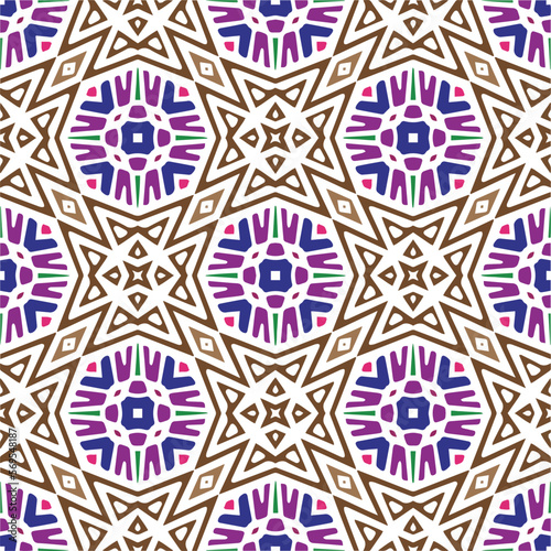 Vector geometric ornament in ethnic style. Seamless pattern with abstract shapes, repeat tiles. Repeating pattern for decor, textile and fabric.