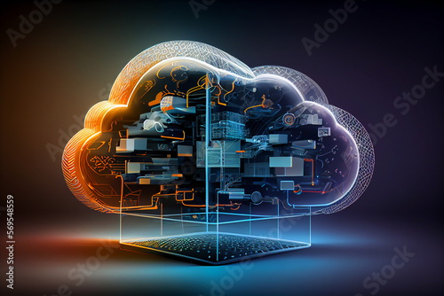 Cloud computing technology concept. Futuristic illustration. AI generative  photo