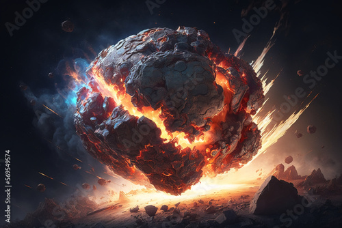 Falling burning asteroid scene, great extinction moment, generated ai