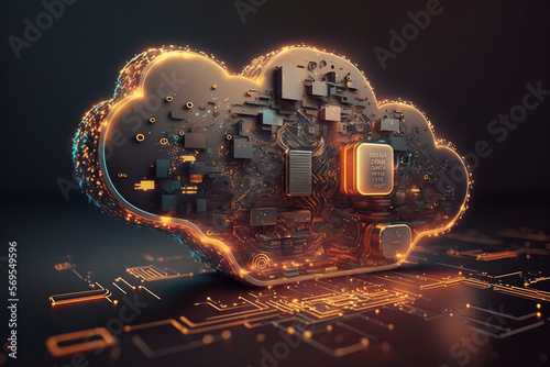 Cloud technology computing concept, big database, data center concept, modern cloud technologies, data center transfer, digital future, generated ai