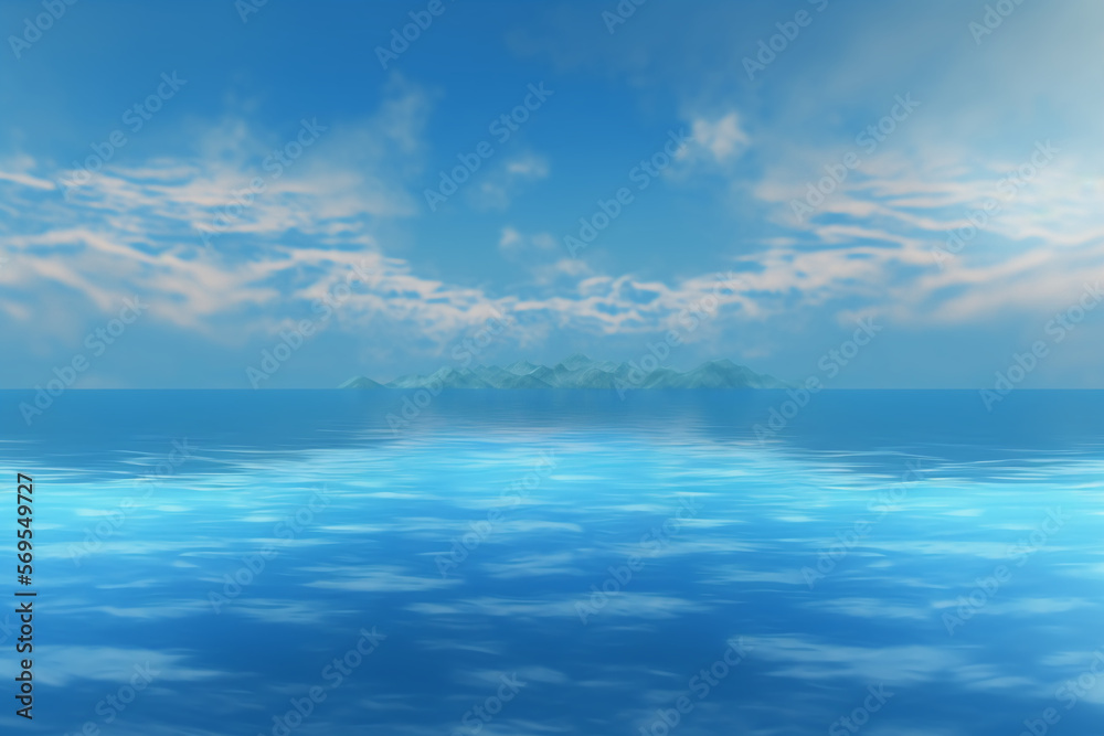 Blue calm sea landscape background with clouds, seascape ocean horizon, generated ai Blue calm sea landscape background with clouds, seascape ocean horizon, generated ai