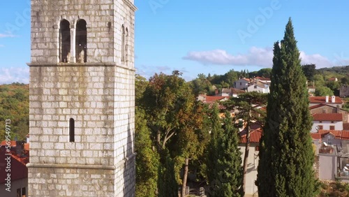 Old town of Dobrinj on Krk island in Croatia, aerial view photo