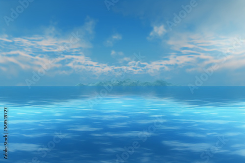 Blue calm sea landscape background with clouds, seascape ocean horizon, generated ai