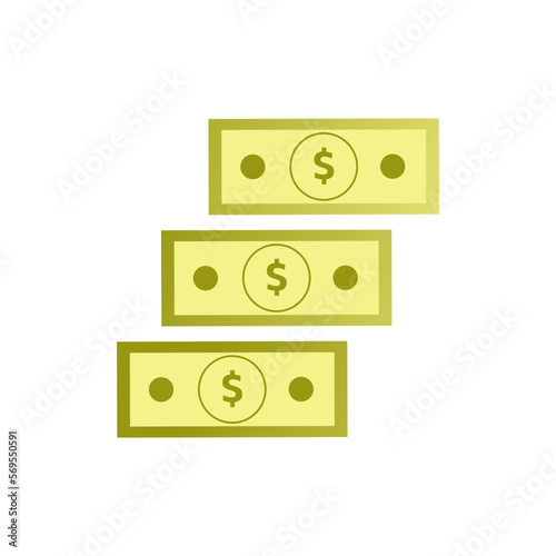 US dollar banknotes. Cash usd. Colorful vector isolated hand drawn illustration. Allocation of finances, currency. Crisis and Debt, green bill