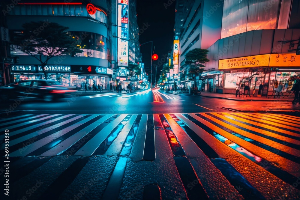 Poster, Print Neon night city Shibuya crossing in Tokyo. Generative AI, 40x26.7 cm Poster, Print Neon night city Shibuya crossing in Tokyo. Generative AI, 40x26.7 cm
