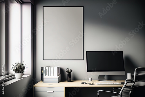 Mockup of black frame in office interior
