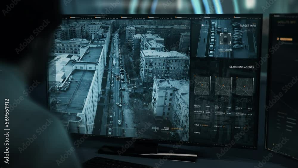 Secret Agent Using Spy Surveillance Scan Software For Vehicle Tracking