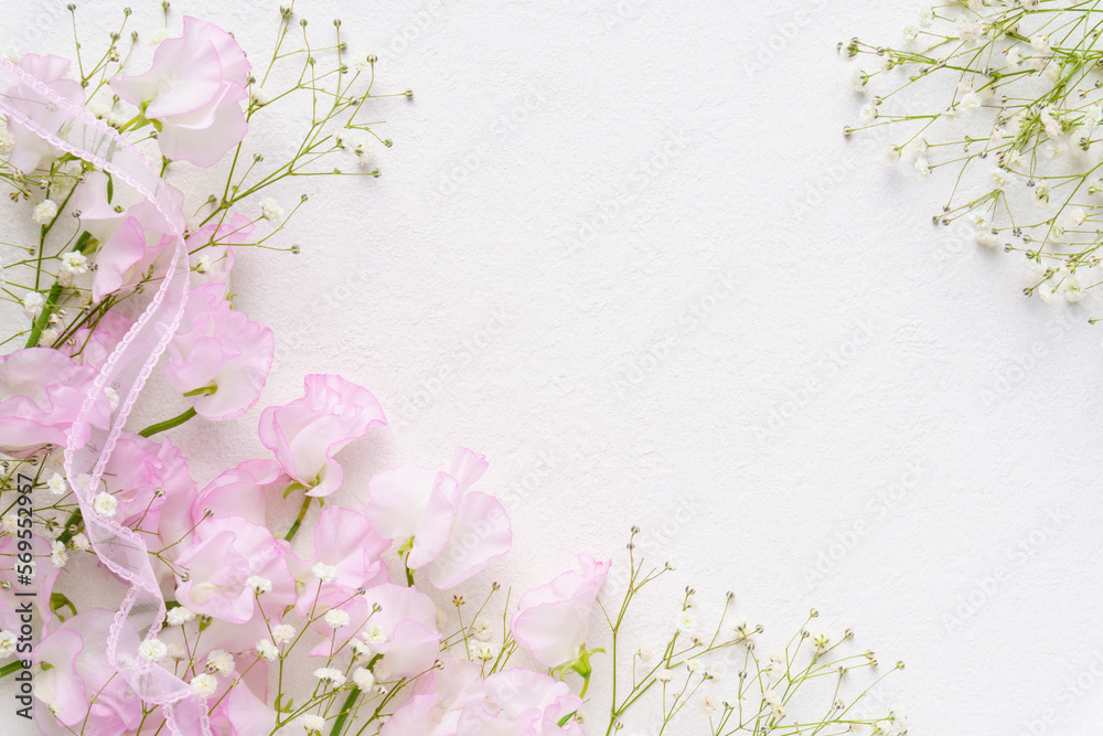 Obraz premium スイートピーとカスミソウのフレーム