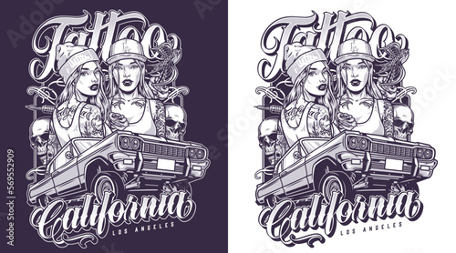 Tattoo hot girls monochrome flyer