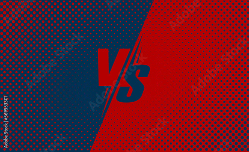 VS versus battle team game fight screen vector design, challenge duel red blue dark graphic background clipart illustration, pop art sport banner, contest compare frame poster modern image