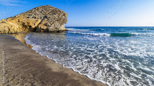 Beach of Mónsul, Cabo de Gata-Níjar Natural Park, UNESCO Biosphere Reserve, Hot Desert Climate Region, Almería, Andalucía, Spain, Europe