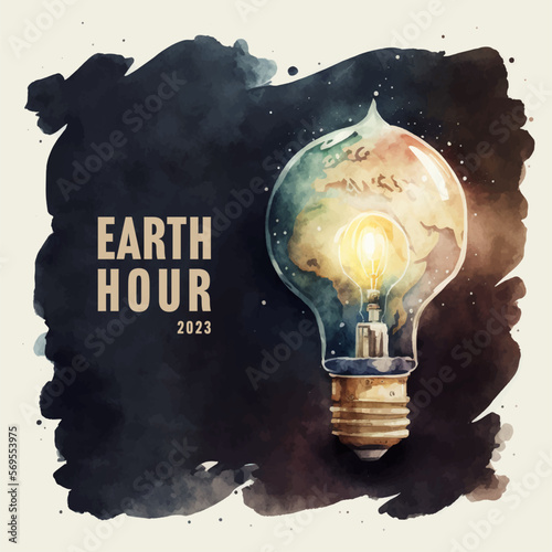 Earth hour vector watercolor banner