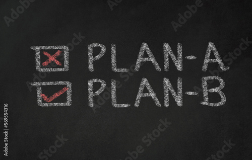 Plan A or Plan B written on blackboard with check box. Alternative Plan concept