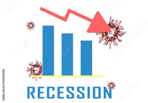 Recession hit by corona. Coronavirus Quarantine and global recession chart hit by corona virus outbreak and pandemic.Concept