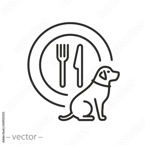 dog food icon, pet feeding, healthy nutrition for pets, thin line symbol on white background - editable stroke vector illustration eps10