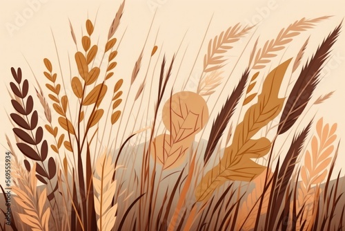 Autumnal prairie grass. Natural environment drab beige reed earth tones and soft neutral colors. Banner. selective attention. Generative AI