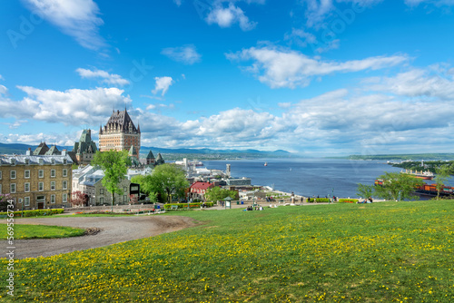 View of Quebec City old town with Chateau Frontenac and St Lawrence river photo