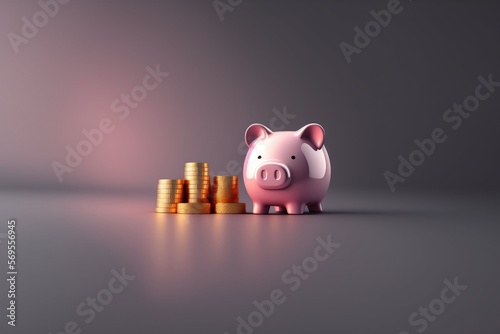 Une tire lire sous forme de petit cochon rose avec des pièces de monnaie photo