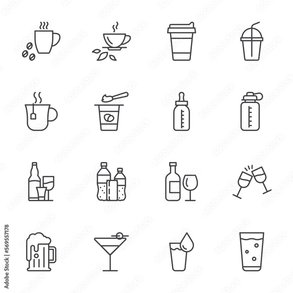 drinks icon set, vector simple thin line icons drinks icon set, vector simple thin line icons
