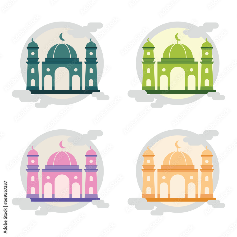 Icon of a mosque building, a place of worship for a Muslim or Muslim community. Vector illustration on white background