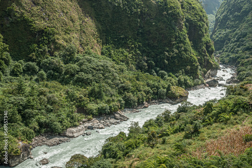 View of Marshyangdi river on the approach to Tal village from Khorte settlement, Around Annapurna trek, Lamjung district, Gandaki zone, Nepal Himalayas, Nepal photo