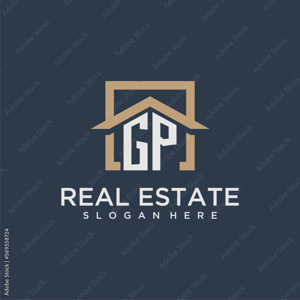 GP initial monogram logo for real estate with square roof design Stock ...