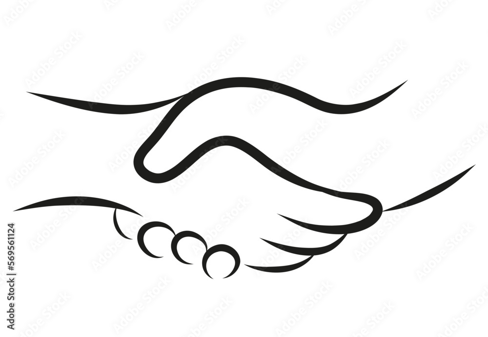 Handshake shaking hands agreement friendship hand painted vector illustration black on white