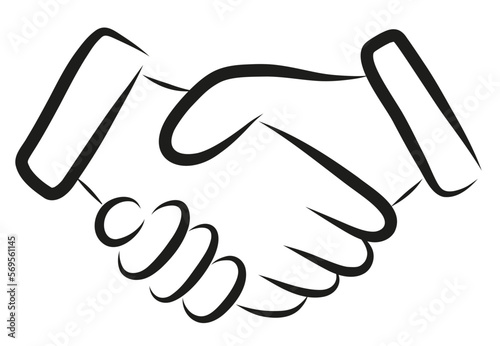 Handshake hands business agreement vector sign black symbol friendship togetherness icon isolated on white