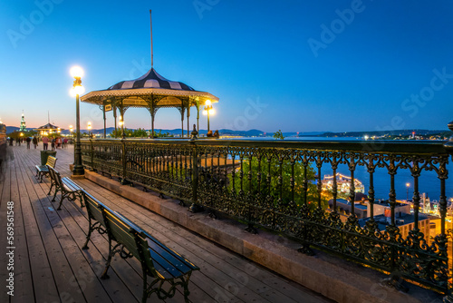 Kiosk on Dufferin terrace at night in the Upper town on Old Quebec, Canada photo