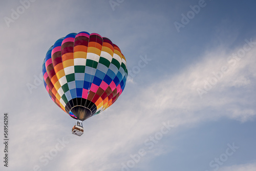 Hot Air Balloon in flight. Hot air ballooning flying in the sky in Switzerland.
