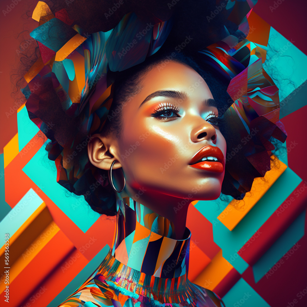 Obraz premium generative ai illustration fashion portrait of a beautiful black model posing on camera 