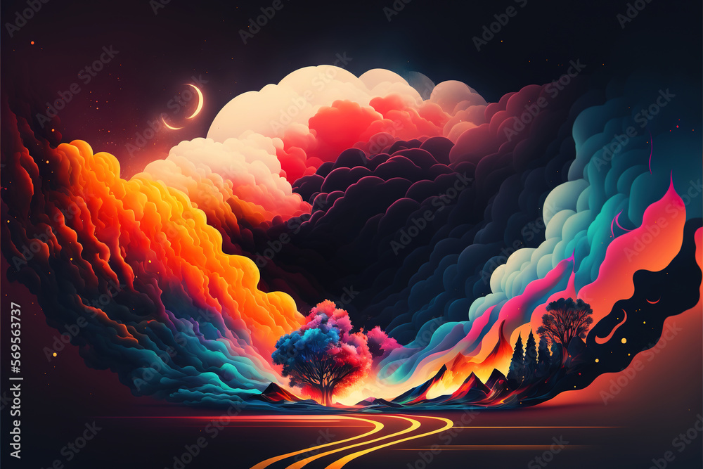 Colorful Abstract Background Made of Clouds and Smoke - Ai Generative