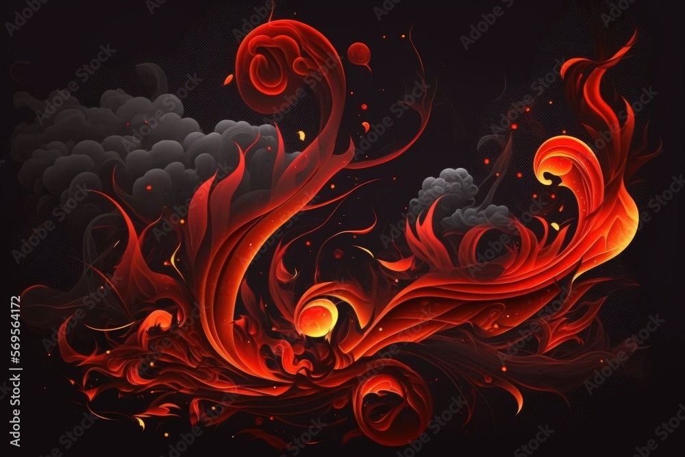 Abstract red smoke with a black background, a fire design, and the idea of night. Generative AI Abstract red smoke with a black background, a fire design, and the idea of night. Generative AI