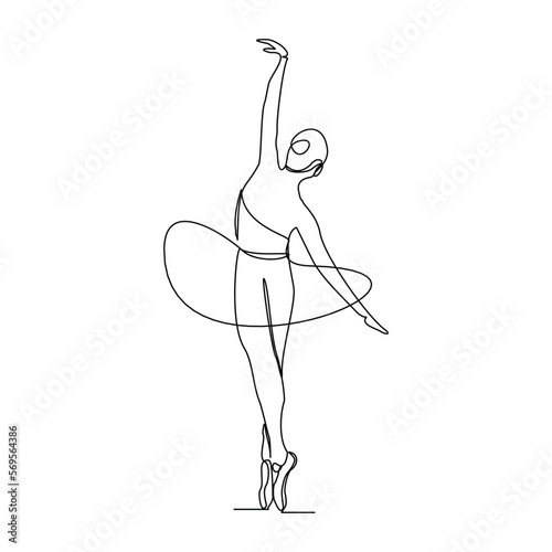 Continuous single one line drawing art of beautiful woman ballerina dancer show. Vector illustration of artistic ballet dance.