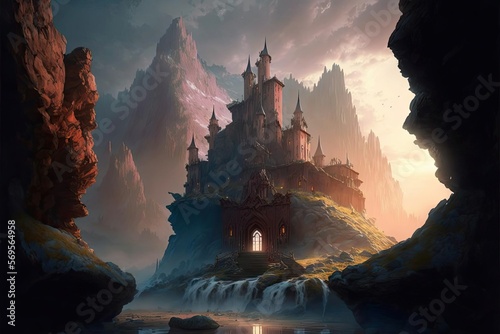 An Abandoned Castle On Mountainous Cliffs, Generative AI