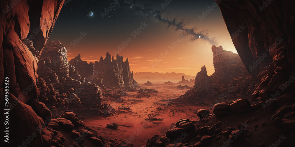 fantasy scene sunset in mars 