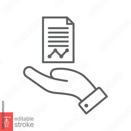 Document handover line icon. Simple outline style file symbol. Ownership, transfer, academy, business agreement concept. Vector illustration isolated on white background. Editable stroke EPS 10.